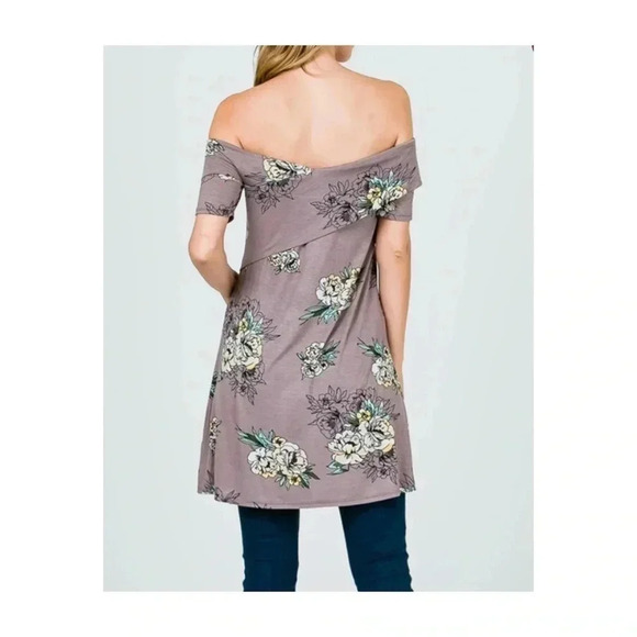 🆕Myesper Floral Wrapped Off-Shoulder Mocha Tunic 2X🆕 - Picture 2 of 8